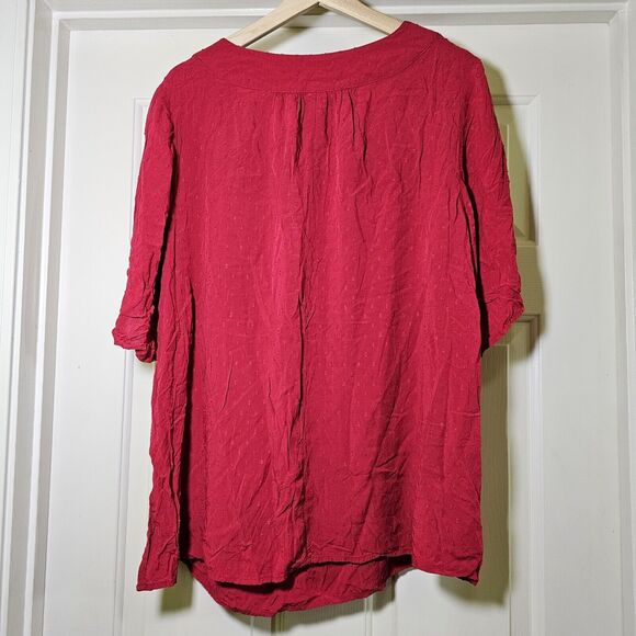 Catherine's Women’s Top Red Square Neck Crochet Lace Trim Short Sleeve Size 1X - Picture 6 of 8